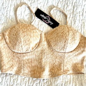 Crop top , champagne/ivory bustier tank and biker set